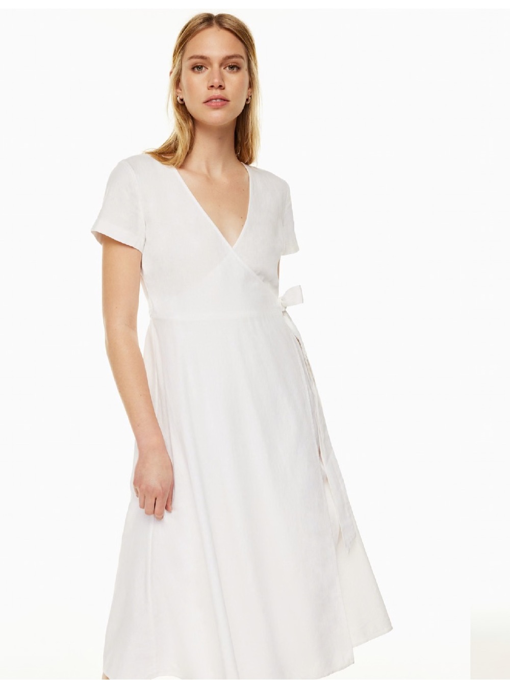Aritzia Linen Wrap Midi Dress - White - Picture 1 of 11